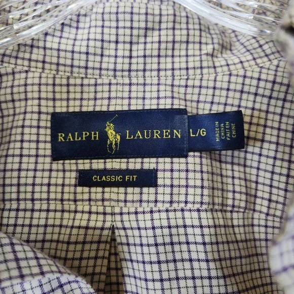 Ralph Lauren Shirt Mens Large Long Sleeve White Purple Plaid Preppy Button Down - Picture 2 of 8